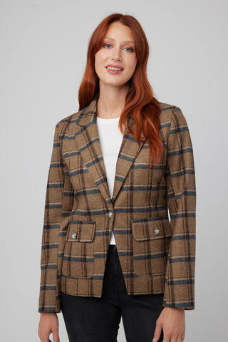CLASSIC PLAID FAUX SUEDE POCKETED JACKET