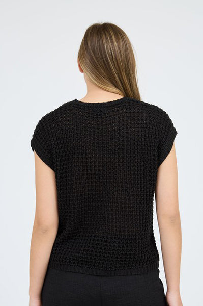 SOLID CROCHET BATWING SS KNIT SWEATER TOP