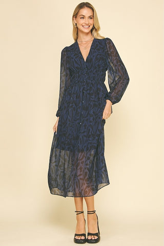 ROMANTIC AND TIMELESS PRINT BUTTON DOWN CHIFFON MAXI DRESS