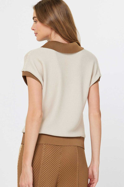 RELAXED AND REFINED POLO DOLMAN SLEEVE PLEATED TOP