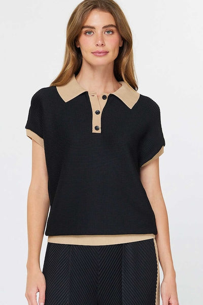 RELAXED AND REFINED POLO DOLMAN SLEEVE PLEATED TOP