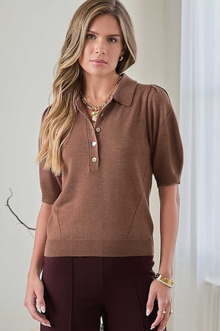EFFORTLESS AND CHARMING SHORT SLEEVE KNIT POLO TOP
