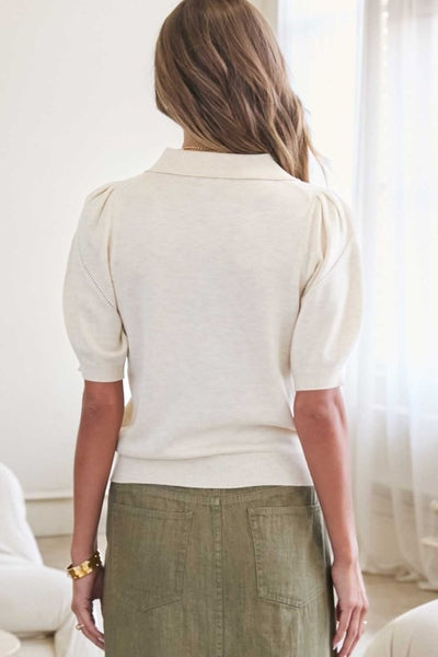 EFFORTLESS AND CHARMING SHORT SLEEVE KNIT POLO TOP