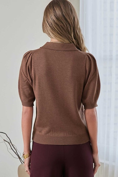 EFFORTLESS AND CHARMING SHORT SLEEVE KNIT POLO TOP