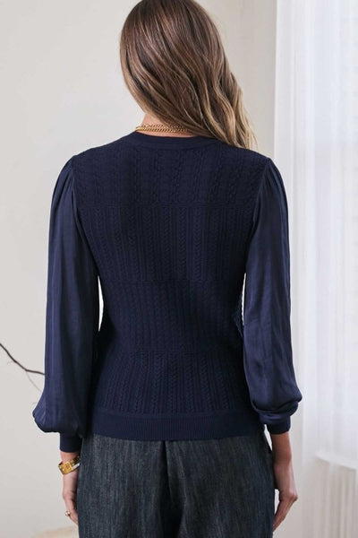 COZY MEETS POLISHED TEXTURED LONG SLEEVE SWEATER