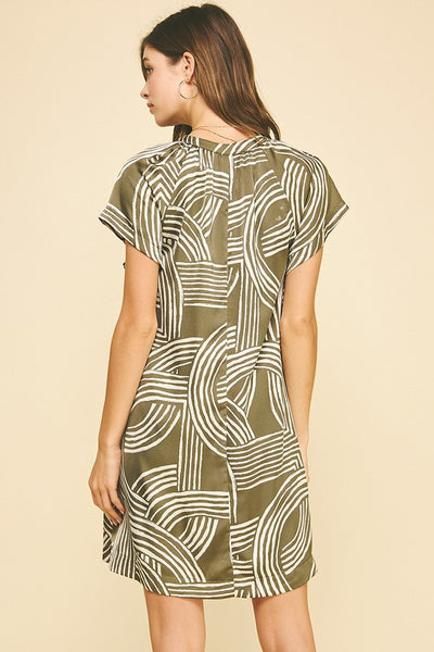 ARTFULLY ABSTRACT PRINT V-NECK DRESS