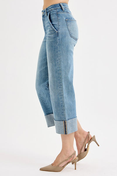TUMMY CONTROL HIGH RISE ANKLE WIDE CUFFED JEANS
