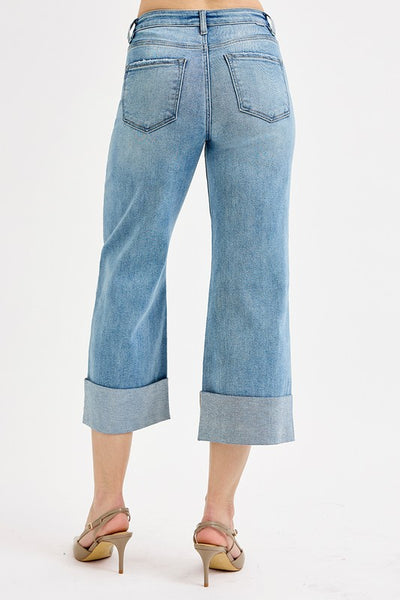 TUMMY CONTROL HIGH RISE ANKLE WIDE CUFFED JEANS
