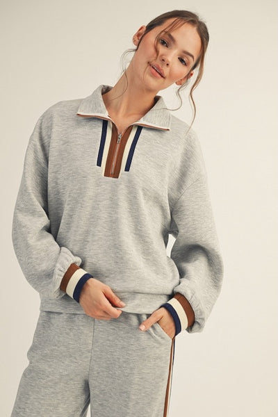ELEVATED AND CASUAL COLORBLOCK TRIM DETAIL  ZIP UP SWEATSHIRT