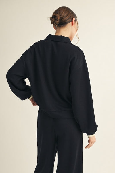 ELEVATED AND CASUAL COLORBLOCK TRIM DETAIL  ZIP UP SWEATSHIRT