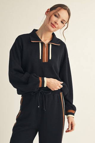 ELEVATED AND CASUAL COLORBLOCK TRIM DETAIL  ZIP UP SWEATSHIRT