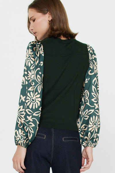 EFFORTLESSLY ELEVATED PRINTED WOVEN SLEEVE SWEATER