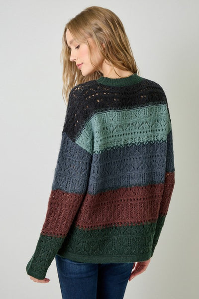 STYLISH AND COZY COLOR BLOCKED POINTELLE SWEATER