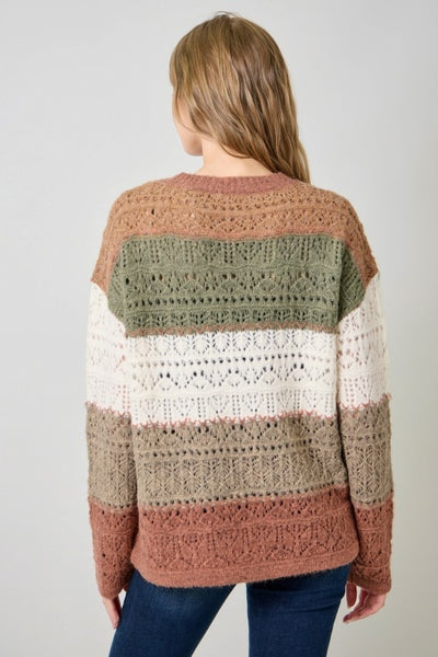 STYLISH AND COZY COLOR BLOCKED POINTELLE SWEATER