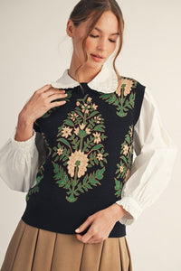 CHARMING AND COZY FLORAL PATTERN SWEATER VEST