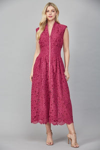 ELEGANT AND GRACEFUL FRONT ZIP CLOSURE LACE DRESS