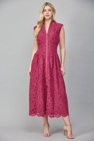 ELEGANT AND GRACEFUL FRONT ZIP CLOSURE LACE DRESS