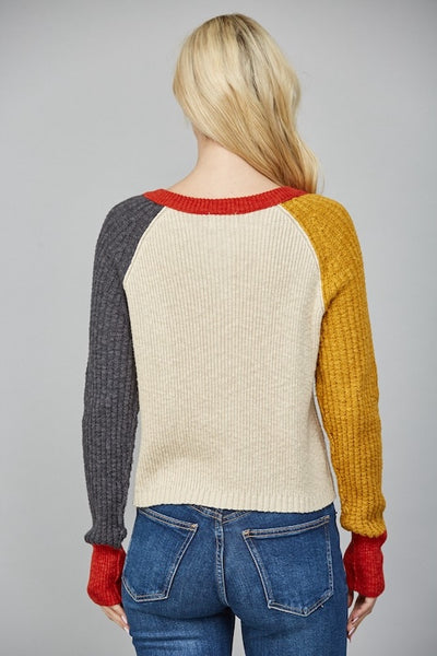 EFFORTLESS STYLE COLORBLOCK FRONT BUTTON CLOSURE CARDIGAN