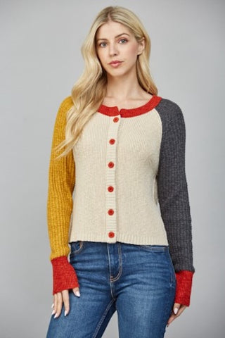 EFFORTLESS STYLE COLORBLOCK FRONT BUTTON CLOSURE CARDIGAN