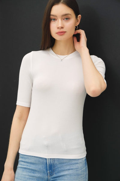 ESSENTIAL RIBBED CREWNECK SHORT SLEEVE BASIC TOP