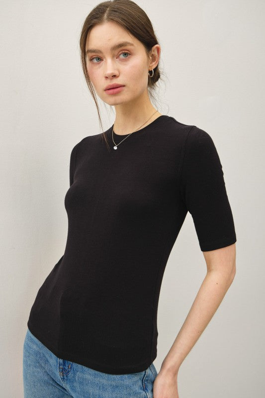 ESSENTIAL RIBBED CREWNECK SHORT SLEEVE BASIC TOP