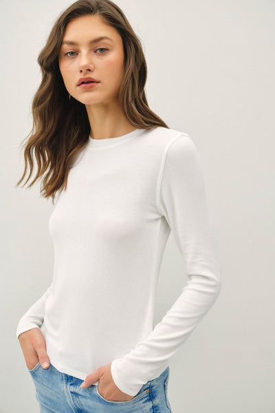 ESSENTIAL RIBBED CREWNECK LONG SLEEVE BASIC TOP