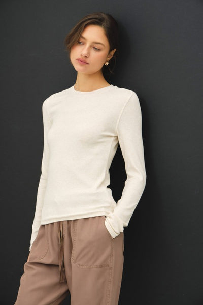 ESSENTIAL RIBBED CREWNECK LONG SLEEVE BASIC TOP