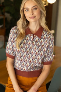TIMELESS KNIT ABSTRACT PRINTED SHORT SLEEVE TOP