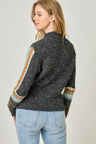 COOL WEATHER ESSENTIAL MOCK NECK FAIR ISLE CUFF SWEATER