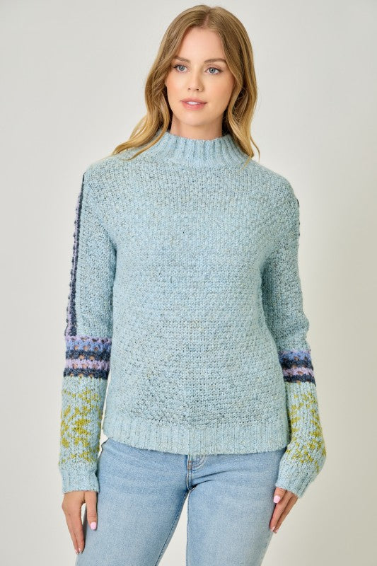 COOL WEATHER ESSENTIAL MOCK NECK FAIR ISLE CUFF SWEATER
