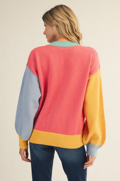 COZY AND COLORFUL 'MERRY' COLOR BLOCK SWEATER
