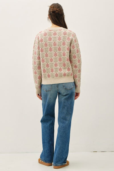 CHARMING AND COZY VINTAGE FLORAL JAQUARD SWEATER