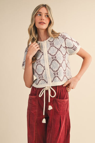 EFFORTLESSLY PRETTY FLORAL SHORT SLEEVE CARDIGAN
