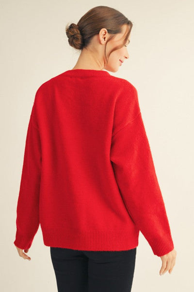 FESTIVE AND FUN SEQUINS AND PEARL ACCENT REINDEER SWEATER