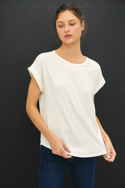  Be Cool off-white relaxed fit tee with dolman sleeves and cap sleeves