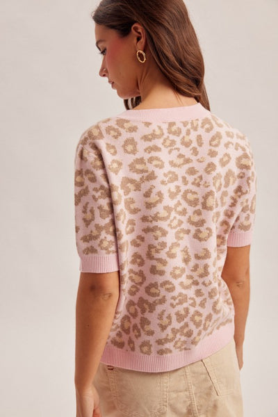 ELEVATED CASUAL ANIMAL JACQUARD SHORT SLEEVE CARDIGAN