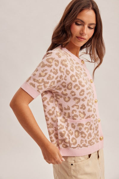 ELEVATED CASUAL ANIMAL JACQUARD SHORT SLEEVE CARDIGAN