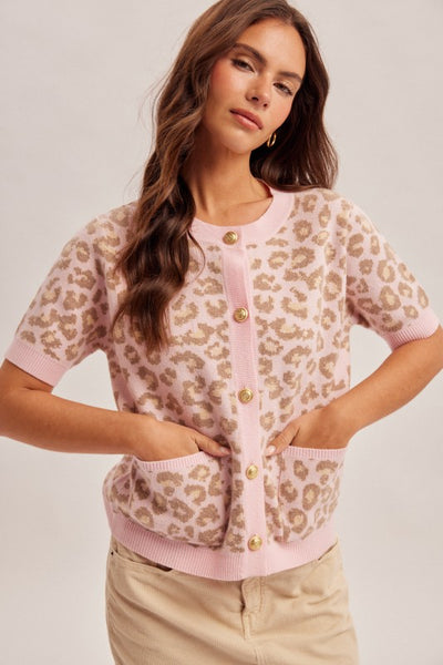 ELEVATED CASUAL ANIMAL JACQUARD SHORT SLEEVE CARDIGAN
