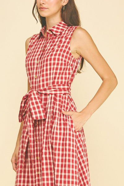 GINGHAM CHECK BUTTON DOWN MIDI DRESS