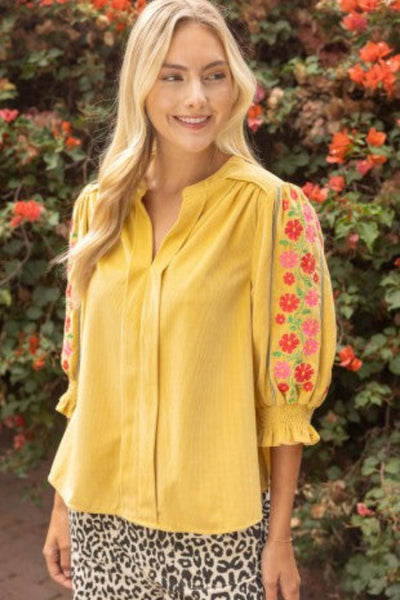 mustard embroidered blouse
floral embroidered peasant top
corduroy puff sleeve blouse
boho embroidered top women
smocked sleeve blouse mustard
boutique embroidered blouse
floral embroidery corduroy top
women's peasant blouse mustard yellow
boho blouse with embroidered sleeves
ruffle cuff corduroy top