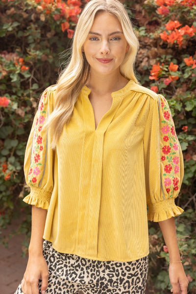 mustard embroidered blouse
floral embroidered peasant top
corduroy puff sleeve blouse
boho embroidered top women
smocked sleeve blouse mustard
boutique embroidered blouse
floral embroidery corduroy top
women's peasant blouse mustard yellow
boho blouse with embroidered sleeves
ruffle cuff corduroy top