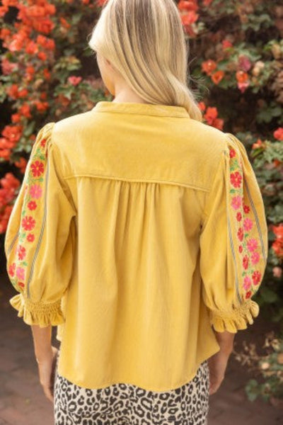 mustard embroidered blouse
floral embroidered peasant top
corduroy puff sleeve blouse
boho embroidered top women
smocked sleeve blouse mustard
boutique embroidered blouse
floral embroidery corduroy top
women's peasant blouse mustard yellow
boho blouse with embroidered sleeves
ruffle cuff corduroy top