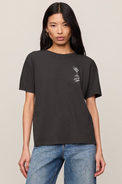 Z Supply graphic tee, martini graphic tee women, boyfriend tee black, oversized graphic tee, out of office tee, 100% cotton graphic tee, boxy graphic tee women, Z Supply GT263628S, Black Sand tee, cocktail graphic tee