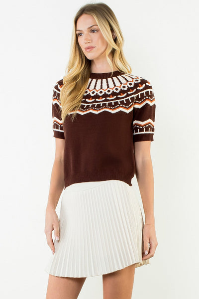 THML Fair Isle yoke knit sweater
women's brown Fair Isle pattern sweater
short sleeve Fair Isle sweater women
women's cropped pattern knit sweater brown
THML sweater women Cinnamon
women's autumn Fair Isle sweater
brown and cream yoke pattern sweater women
women's short sleeve knit sweater fall
Fair Isle cropped sweater women
women's viscose blend pattern sweater brown