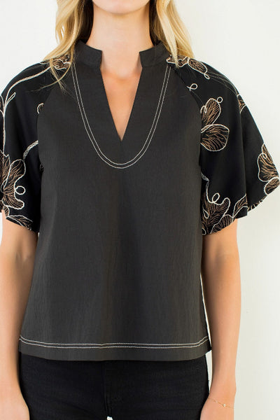black floral embroidery puff sleeve top
women's embroidered woven blouse black
flutter sleeve embroidery top black
THML FTM3464 black top
split neckline embroidered blouse
black boho embroidery top women
cotton nylon woven embroidered blouse
black flutter sleeve top with gold embroidery
resort wear embroidered top black
artisan embroidery woven blouse women