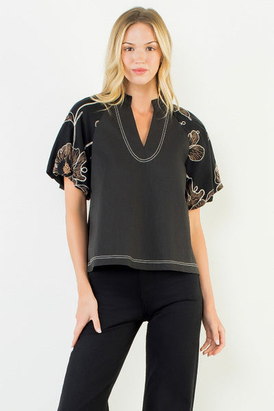 black floral embroidery puff sleeve top
women's embroidered woven blouse black
flutter sleeve embroidery top black
THML FTM3464 black top
split neckline embroidered blouse
black boho embroidery top women
cotton nylon woven embroidered blouse
black flutter sleeve top with gold embroidery
resort wear embroidered top black
artisan embroidery woven blouse women