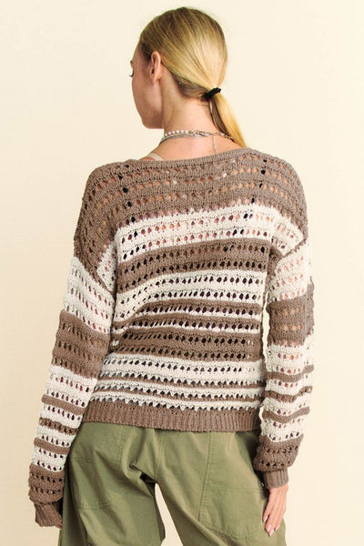 CROCHET LONG SLEEVE LOOSE WEAVE PULLOVER SWEATER
