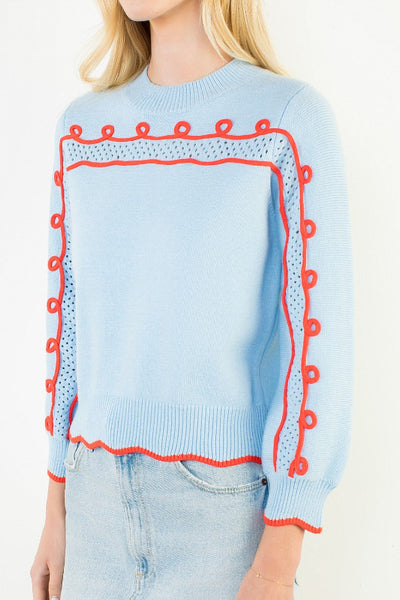 THML wavy loop trim knit sweater
women's blue knit sweater with red trim
loop trim crew neck sweater women
women's cropped knit sweater blue
THML sweater women's fashion
women's long sleeve statement knit sweater
powder blue knit sweater women
women's artisan trim knit sweater
wavy trim cropped sweater women
women's viscose blend knit sweater blue