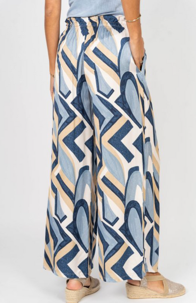 GEO PRINT WIDE LEG WASHABLE SILK PANT