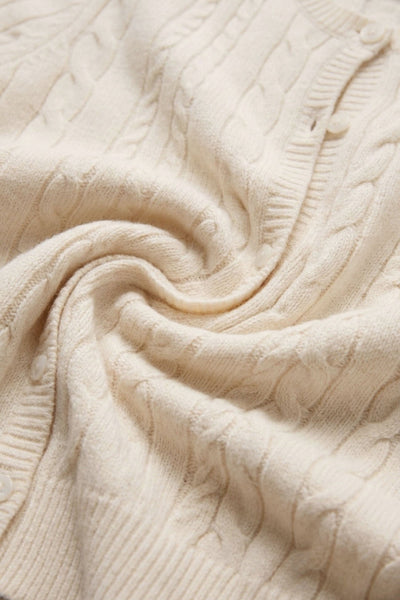 Z Supply Cera Cardigan — close-up of cable-knit texture in cream, 55% cotton 35% polyester 10% nylon blend